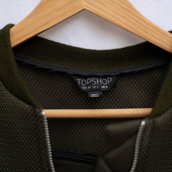 Topshop Camo Green Mesh Bomber Jacket Women’s US 2 Zip Pockets Lightweight New - Picture 6 of 11